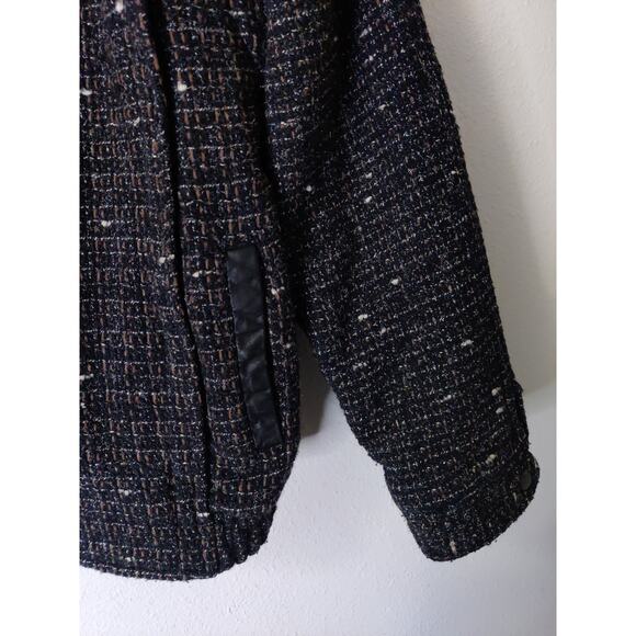 Vintage COSI Black Wool Blend Zip Front Long Sleeve Tweed Jacket Size L - Picture 6 of 12